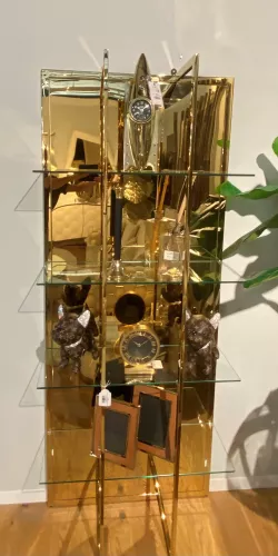  Cabinet Manville 80x35x200cm glossy Gold Clear Glass