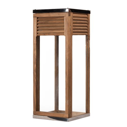 By Kohler  Lantern 30x30x80cm Louvre Medium brown wood glas silver (107891)